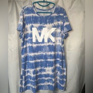 Michael Kors Blue and White tatie Dyed Patterned Tee Shirt dress. Size 1X. EUC